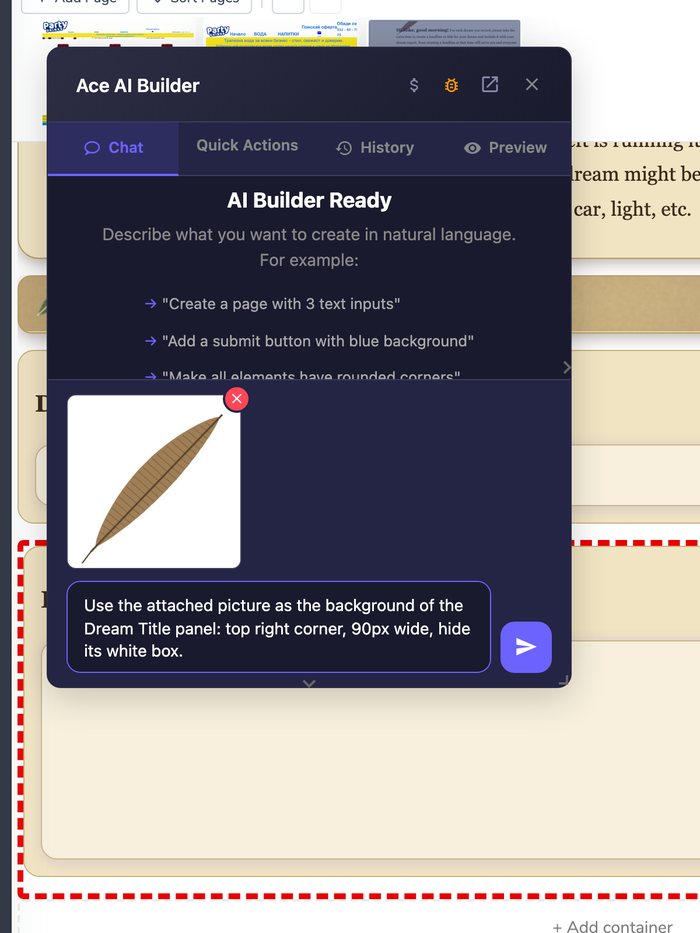 Pasting a picture into ACE AI and describing the background