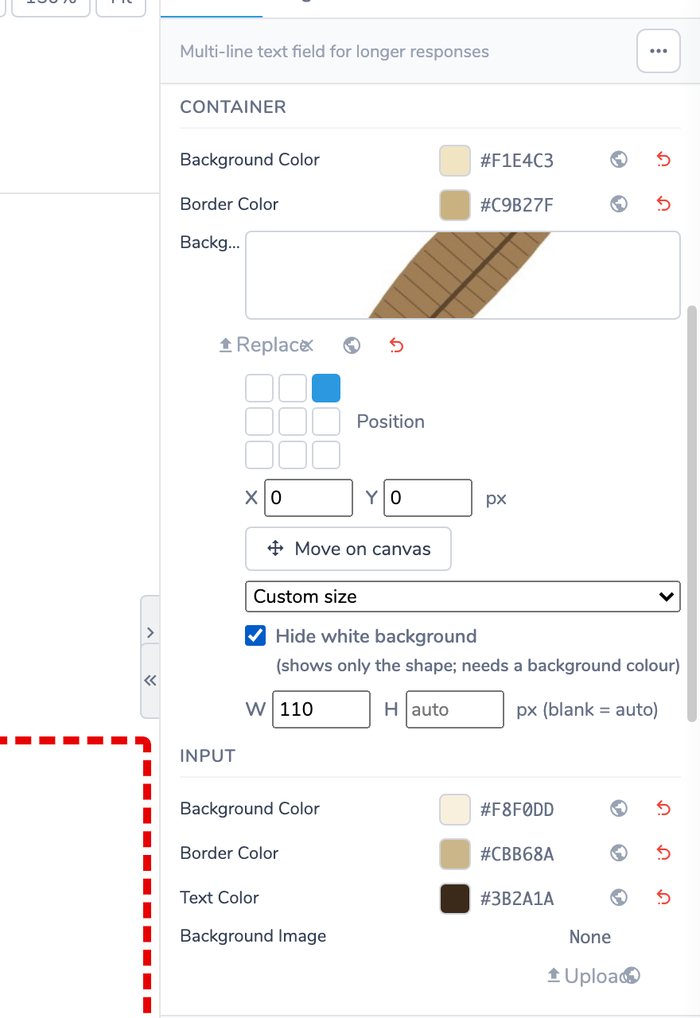 The Background Image controls in the Color tab