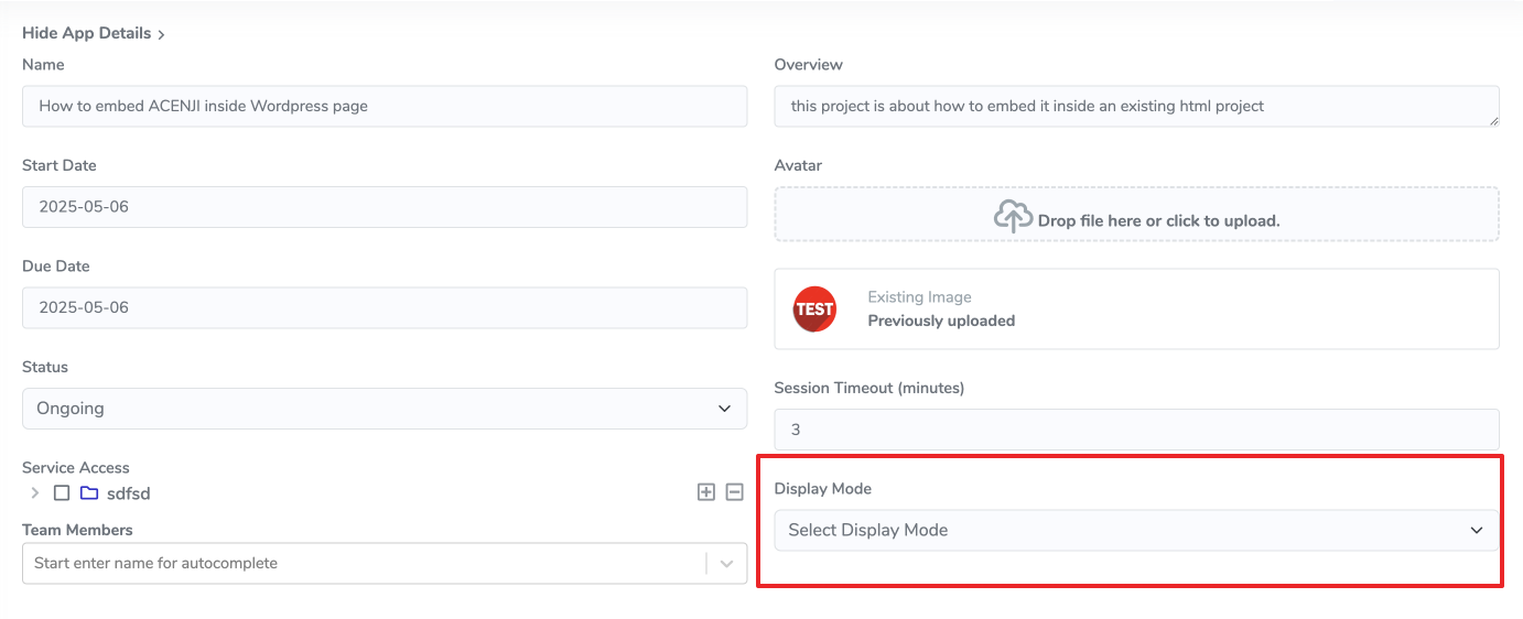 Display Mode selection in ACENji