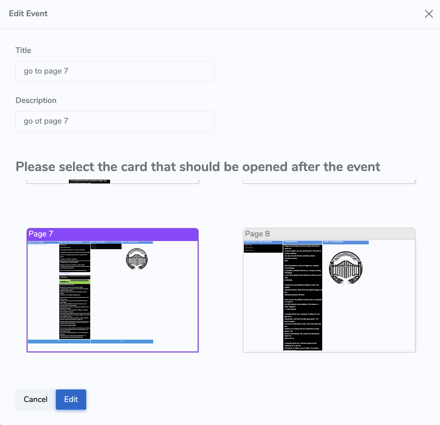 Edit Card Link Event