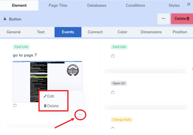Card Link Event Properties