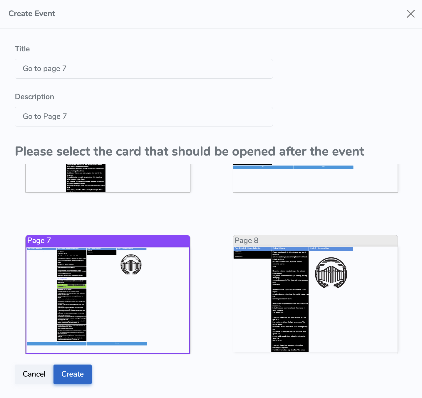 Create Card Link Event