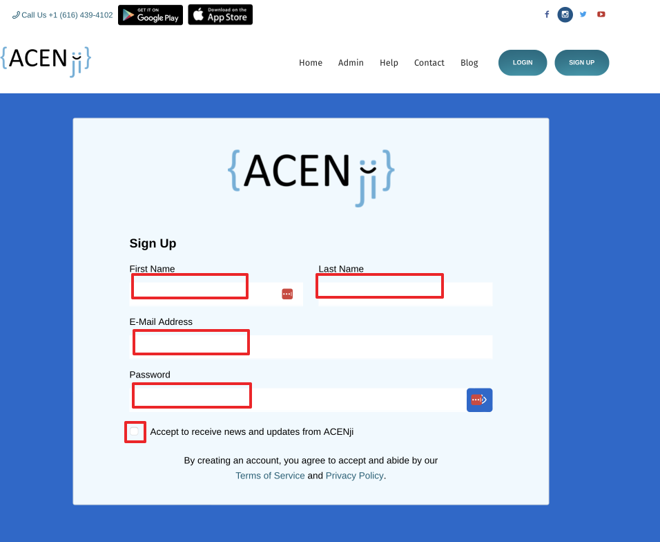 Enter your name, email, and password